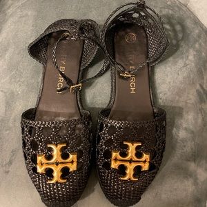 Tory Burch Eleanor Woven Espadrille Black Sandals